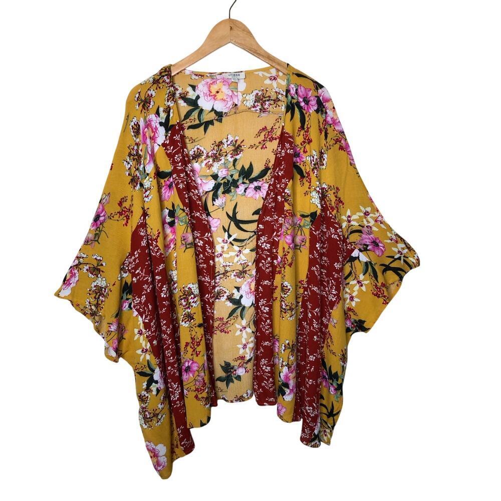 Umgee Floral Print Kimono Open Front Tunic‎ Top Duster Boho Festival M/L